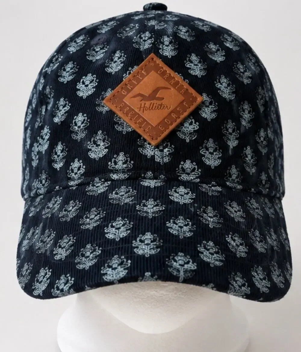 Hollister Floral Print Adjustable Baseball Cap Hat Navy Blue One Size